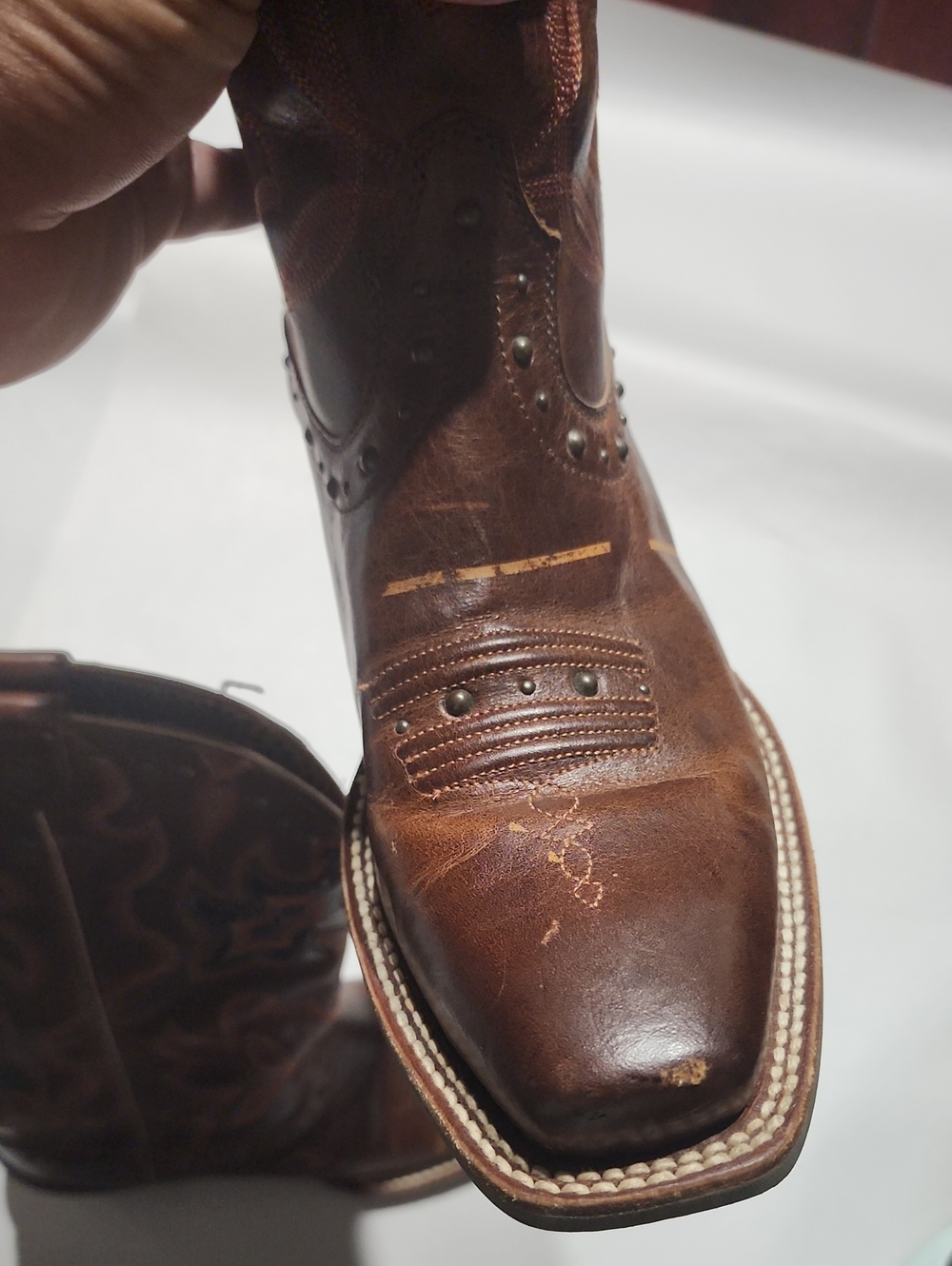 Ariat Brown Leather Western Heeled Boots with Black Stitch Accents - Picture 7 of 11